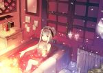  :d bath book breasts brown_hair candle glasses_on_head mirror musical_note nude open_mouth original osamu_(10051213) outstretched_arm petals radiator side_ponytail signing silver_hair sitting smile solo spoken_musical_note towel water window 