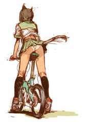  animal_ears artist_request ass bicycle black_legwear branch_(blackrabbits) brown_hair cat_ears cat_tail final_fantasy final_fantasy_xi folding_bicycle from_behind kneepits mithra original panties riding school_uniform serafuku short_hair skirt skirt_lift socks solo source_request tail underwear upskirt white_panties 