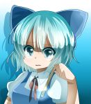  asuku_(69-1-31) blue_eyes blue_hair bow bust cirno hair_bow highres popsicle_stick solo tears touhou 