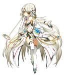  artist_request boots dress elsword eve_(elsword) fingerless_gloves gloves long_hair navel simple_background thigh-highs thigh_boots thighhighs very_long_hair white_hair white_legwear yellow_eyes 