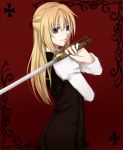  blonde_hair bloody_cross half_updo himasen long_hair solo sword tsukimiya_(bloody_cross) weapon 