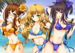  :o bikini black_hair blonde_hair blush bow breast_hold breasts brown_eyes brown_hair cleavage drill_hair flower front-tie_top glasses goushou green_eyes hair_bow hair_bun hair_flower hair_ornament large_breasts long_hair looking_at_viewer multiple_girls navel o-ring_bottom o-ring_top open_mouth original ponytail red_eyes striped striped_bikini striped_swimsuit sunflower swimsuit thigh_gap 