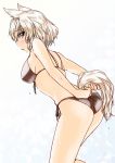  abo_(hechouchou) animal_ears ass bare_legs bare_shoulders bikini black_bikini blush breasts caesar_et_cleopatra erect_nipples front-tie_top inubashiri_momiji large_breasts looking_back no_hat no_headwear profile red_eyes short_hair side-tie_bikini silver_hair simple_background solo swimsuit tail touhou wet white_background wolf_ears wolf_tail 