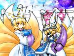  baund_doc blonde_hair breasts chibi fox_ears fox_tail gundam hands_in_sleeves hat mayohi_neko mechanization multiple_tails sd_gundam tail touhou yakumo_ran yellow_eyes zeta_gundam 