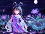  eyes_closed fireflies flower luo_tianyi moon night open_mouth outstretched_arms singing vocaloid water 