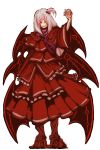  demon_girl demon_wings dress evil full_body highres long_hair multiple_wings nyodec red_dress red_eyes ribbon shinki side_ponytail solo standing touhou white_background white_hair wide_sleeves wings 