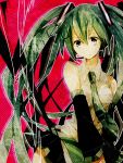  detached_sleeves green_hair hatsune_miku headset long_hair necktie skirt solo twintails very_long_hair vocaloid yuita_ro 