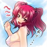  aosuke_(ayakawa_akito) bare_shoulders bikini bikini_top blush breasts bust dripping erect_nipples fingernails hair_bobbles hair_ornament hot large_breasts onozuka_komachi popsicle red_eyes red_hair redhead sideboob solo sparkle sunlight sweat sweating swimsuit touhou 