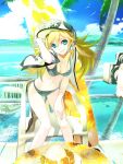  1ten bikini blonde_hair green_eyes hat headphones highres hoshii_miki idolmaster long_hair ocean smile solo swimsuit 