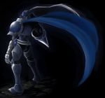  cape chaosdukemon digimon epic from_behind knight lance mizumo no_humans polearm red_eyes shoulder_pads solo weapon 