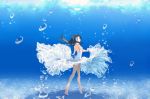  barefoot black_hair blue_eyes long_hair summer_dress underwater 