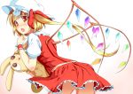  :o blonde_hair blush body_blush body_mahattaya_ginga flandre_scarlet hat holding jpeg_artifacts long_hair looking_at_viewer looking_back open_mouth popsicle red_eyes side_ponytail skirt skirt_set solo star star-shaped_pupils stuffed_animal stuffed_bunny stuffed_toy symbol-shaped_pupils touhou wings wrist_cuffs 