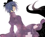  alternate_color alternate_hair_color blue_eyes blue_hair ghost_tail hat long_sleeves multiple_tails mutsuki puffy_sleeves short_hair smile soga_no_tojiko solo tail tokin_hat touhou white_background 