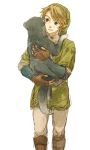  blonde_hair blue_eyes carrying dog gloves hat link nintendo pointy_ears smile sune34 the_legend_of_zelda twilight_princess 