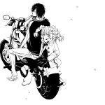  1girl black_hair braid contemporary date_masamune_(sengoku_basara) gloves itsuki itsuki_(sengoku_basara) jacket long_hair monochrome motor_vehicle motorcycle school_uniform sengoku_basara serafuku shitomi short_hair twin_braids twintails vehicle 