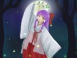 branch hakurei_reimu hakurei_reimu_(pc-98) japanese_clothes mageko miko purple_hair solo touhou touhou_(pc-98) wide_sleeves 