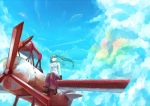  airplane cloud clouds gloves green_hair hatsune_miku long_hair milimilihosi sitting sky sky_of_beginning_(vocaloid) solo twintails vocaloid 