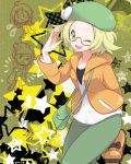  bag bel_(pokemon) blonde_hair cheren_(pokemon) green_eyes hat hirako jacket pokemon pokemon_(game) pokemon_bw2 purse wink 