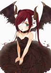  bandage bandages blush collar demon_girl green_eyes horns long_hair midorikawa_you original petals pointy_ears red_hair redhead simple_background sitting solo white_background wings 