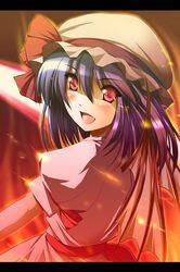  :d bat_wings blue_hair blush fang hair_ribbon hat hat_ribbon letterboxed nori_tamago open_mouth red_eyes remilia_scarlet ribbon smile solo touhou wings 