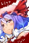  blue_hair blush hat looking_at_viewer red_eyes remilia_scarlet short_hair solo touhou yuuzii 