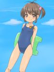  bad_id brown_eyes brown_hair child highres kickboard original school_swimsuit short_hair solo swimsuit towel twintails yukita_chika yukita_chika_(muihodo524) 