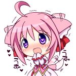  ahoge animal_ears bad_id bare_shoulders blush chibi dog_days dog_ears dog_tail elbow_gloves gloves hair_ribbon heart heart-shaped_pupils millhiore_f_biscotti open_mouth pink_hair purple_eyes ribbon solo symbol-shaped_pupils tail tail_wagging trembling violet_eyes white_background youri19 