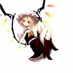  blonde_hair boots flandre_scarlet highres legs red_eyes short_hair side_ponytail simple_background solo tongue touhou white_background wings yoshimura_hinoe 
