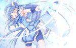  :d aoki_reika bike_shorts blue_eyes blue_hair cure_beauty dress hair_tubes highres holding ice ice_sword long_hair looking_at_viewer magical_girl open_mouth outstretched_arm precure shinohara_shinome smile smile_precure! solo sword tiara weapon wrist_cuffs 