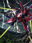  aircraft airplane battle energy_sword gundam gundam_seed lightning mecha reverse_grip strike_gundam sword thunder weapon 