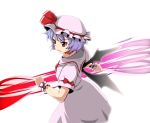  hat m-eiji red_eyes remilia_scarlet short_hair simple_background solo spear_the_gungnir touhou white_background 