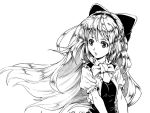  :o bangs bow capelet frills fukukitaru hair_bow hair_ornament hairband long_hair monochrome original puffy_sleeves short_sleeves simple_background solo standing white_background 