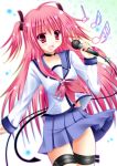  angel_beats! fang long_hair microphone pink_eyes pink_hair school_uniform serafuku smile suzukawa_yui tail twintails yui_(angel_beats!) 