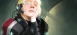  1girl armor blonde_hair blue_eyes commander_shepard commander_shepard_(female) highres lips long_image mass_effect n7_armor nello nose planet scouter short_hair solo space wide_image 