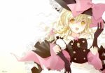  absurdres adapted_costume apron blonde_hair bow braid collarbone detached_sleeves hair_bow hat hat_bow highres kirisame_marisa long_hair navel open_mouth puffy_sleeves scan side_braid single_braid solo star tommy_(microstoria) touhou white_background witch_hat yellow_eyes 