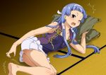  barefoot blue_hair blunt_bangs cramp feet flat_chest hair_tubes hairband hands isse kannagi long_hair lying nagi purple_eyes soles violet_eyes wink 