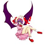  bat bat_wings hat highres kurogane_yamato no_panties purple_hair red_eyes remilia_scarlet ribbon short_hair touhou wings 