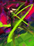  dutch_angle glowing glowing_eyes horns long_hair red_eyes sword thigh-highs thighhighs weapon 