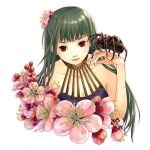  ayumi_k bare_shoulders black_hair flower hair_flower hair_ornament original red_eyes solo spider 