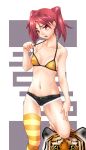  blush breasts cutoffs denim denim_shorts highres navel original red_eyes red_hair redhead short_shorts shorts single_thighhigh solo striped striped_legwear striped_thighhighs thigh-highs thighhighs tiger yoshimo_(yoshimo) 