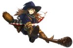  broom broom_riding brown_hair edo_umi green_eyes happy hat jewelry long_hair necklace original solo witch witch_hat 