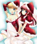  beatrice blonde_hair breasts christmas cleavage gloves hair_ornament hat kinako_(cl00556) kinatsu_souju mini_santa_hat red_hair redhead ribbon santa_hat thigh-highs thighhighs umineko_no_naku_koro_ni ushiromiya_ange 