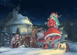  christmas hat igarashi_youhei night night_sky reindeer santa_costume santa_hat sky snow squatting 