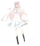  bad_id blue_eyes dress flower just_be_friends_(vocaloid) kee long_hair megurine_luka paper_airplane pink_hair red_string solo vocaloid white_dress 