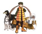  brown_eyes brown_hair dog edo_umi gloves hat long_hair original pack_of_dogs solo standing suitcase twintails 