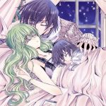  cc child closed_eyes code_geass family green_hair if_they_mated kiss lelouch_lamperouge meimi purple_hair sleeping 