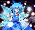  1girl :p bad_id bad_pixiv_id blue_eyes blue_hair bow cirno danmaku dress hair_bow sakagatsu solo star_(symbol) tongue touhou wings 