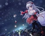  bag cityscape detached_sleeves frills garter_belt garter_straps gift hairband long_hair night red_eyes rozen_maiden sack santa_costume silver_hair suigintou thigh-highs thighhighs 