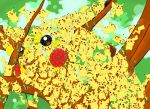  absurdres black_eyes flower grass highres jump legion_(castlevania) multiple_persona no_humans open_mouth pikachu pokemon pokemon_(creature) rose roses sphere too_many_pikachu tree yasshi 