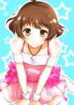  akizuki_ryou antenna_hair bare_shoulders blush brown_eyes brown_hair cross crossdressinging cute_&amp;_girly_(idolmaster) idolmaster idolmaster_dearly_stars jewelry male necklace open_mouth short_hair smile solo thigh-highs thighhighs toya_(ecospica) trap 